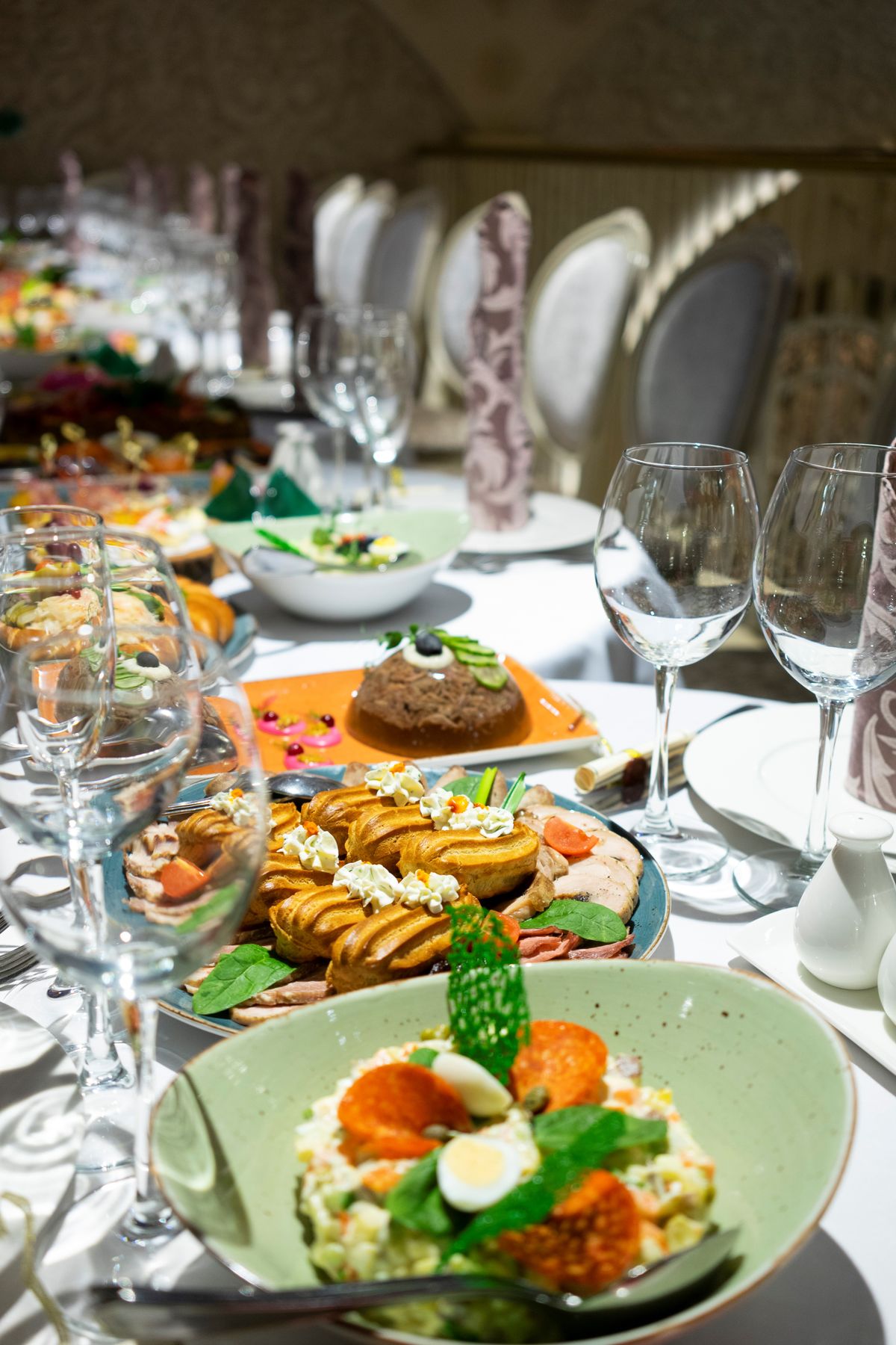 Rustic dining table with seasonal dishes