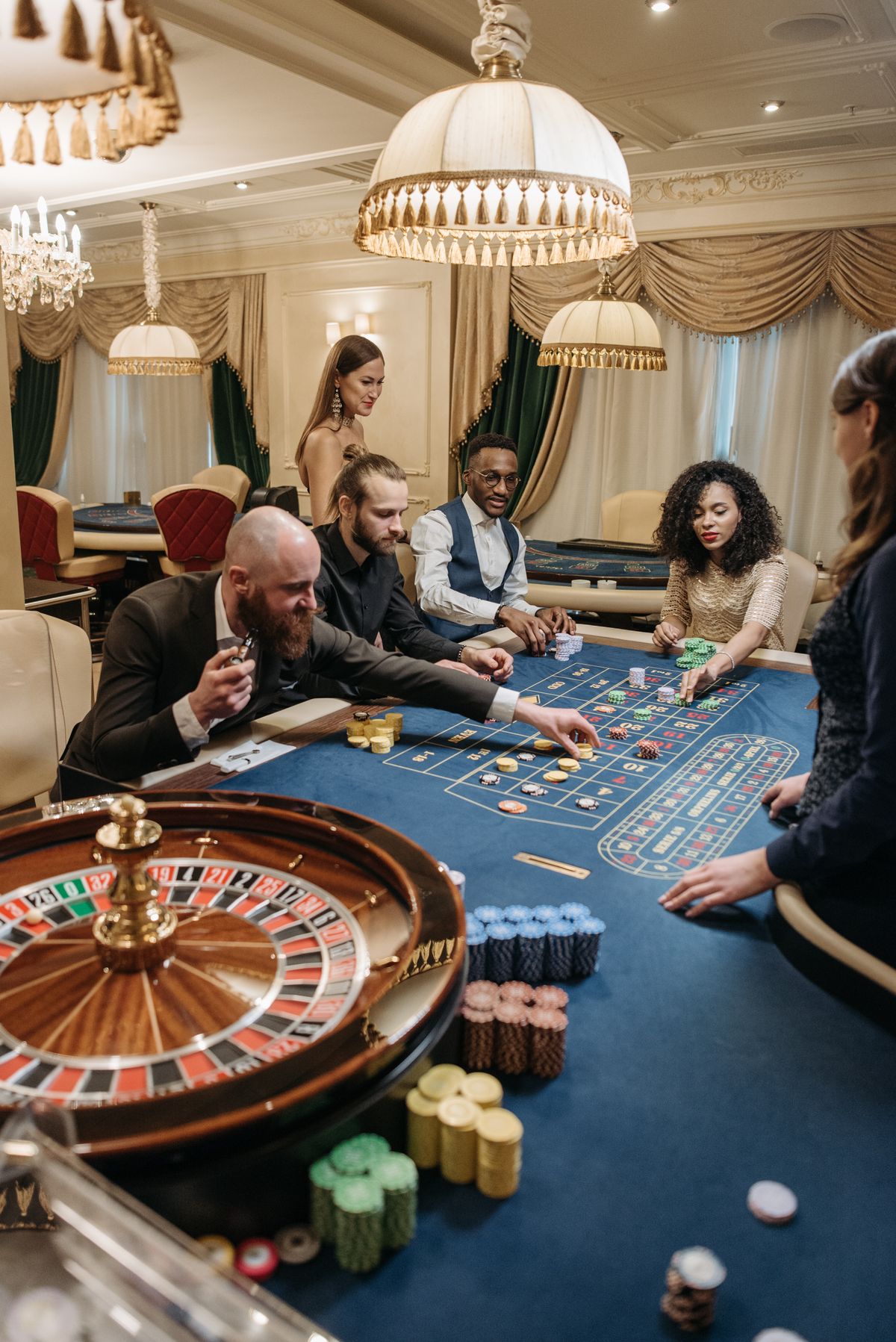 Elegant casino lounge with gaming tables